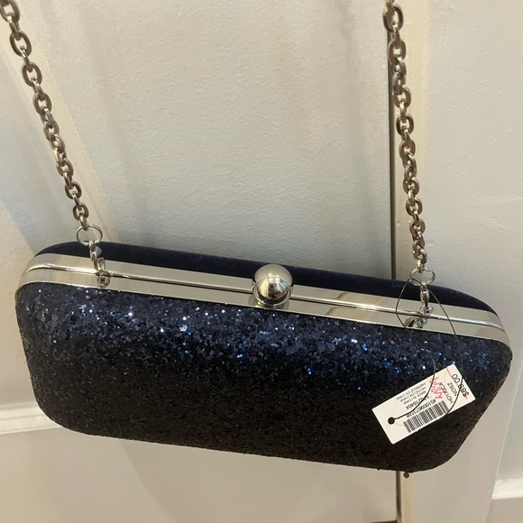 White House Black Market Midnight Clutch with Silver Chain - Picture 2 of 6